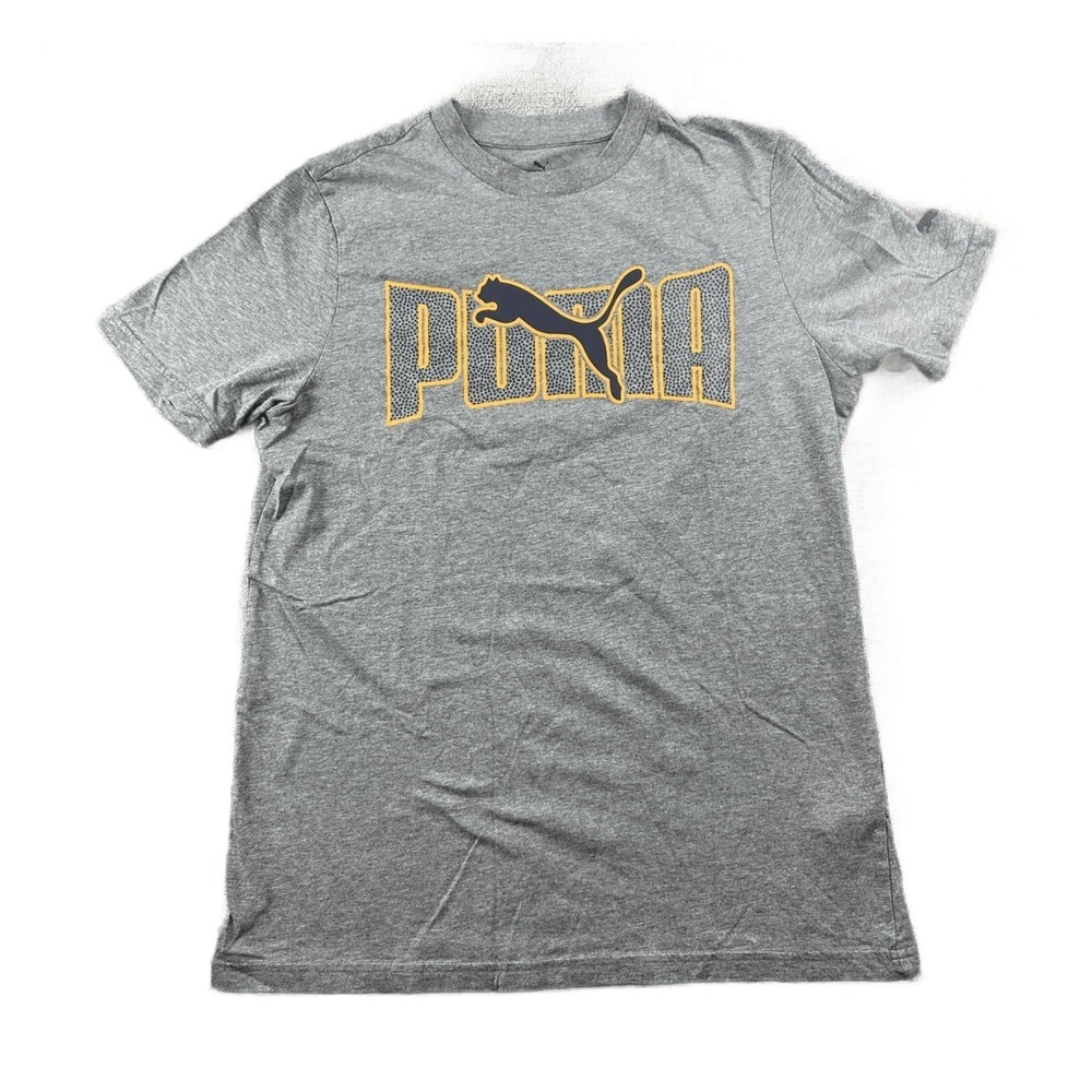 Puma T-Shirt Men L Gray Cotton Short Sleeve Graphic Streetwear Athleisure Sporty